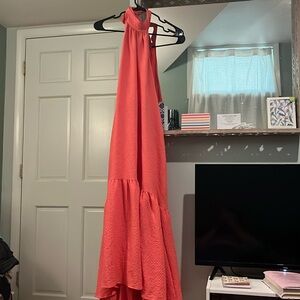 Halter top, pink dress, low back, tie neck